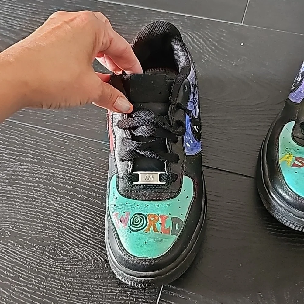 ✨️Custom Made✨ Nike Air Force 1 Travis Scott Astro World 5.5 Y Black Multi color - Picture 5 of 10